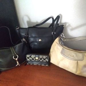 Lot Bundle of 3 Coach Handbags Purses Hobos & 1 Coach Wallet